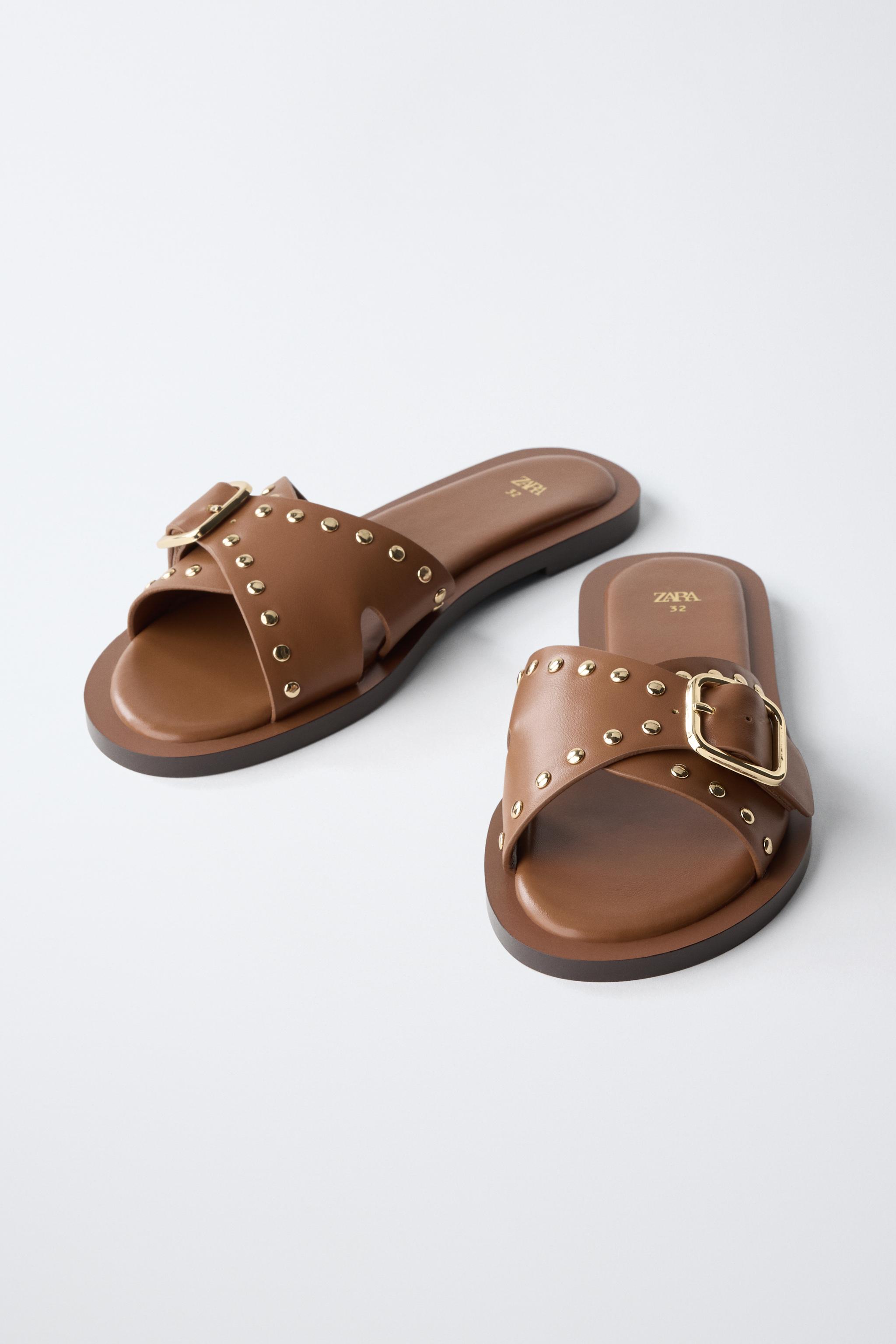 STUDDED SLIDE SANDALS